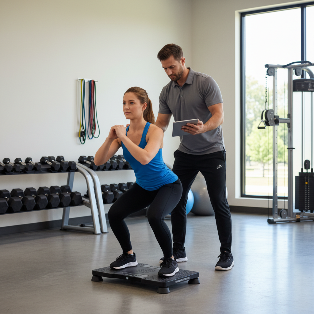 Athlete performing functional training exercises with resistance equipment in integrated gym at Boston performance physical therapy facility